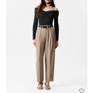 High-Rise Pleated Wide-Leg Pants in Taupe